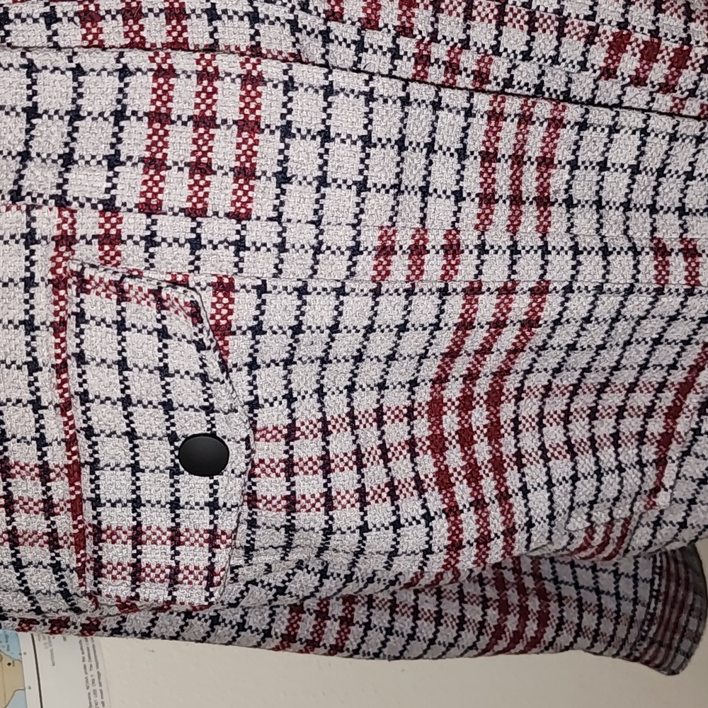 Plaid Button-Front Shacket Jacket - Red/Grey - Picture 6 of 12